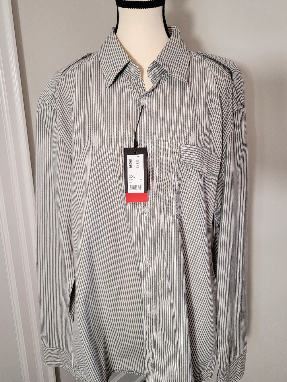 New Esprit 2 Ply Cotton Black and White Vertical Stripe Dress Shirt. XXL.